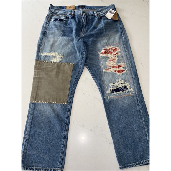 Polo Ralph Lauren The Slim Boyfriend Tapered Patchwork Jeans Women's Size 31 NWT - Picture 1 of 16